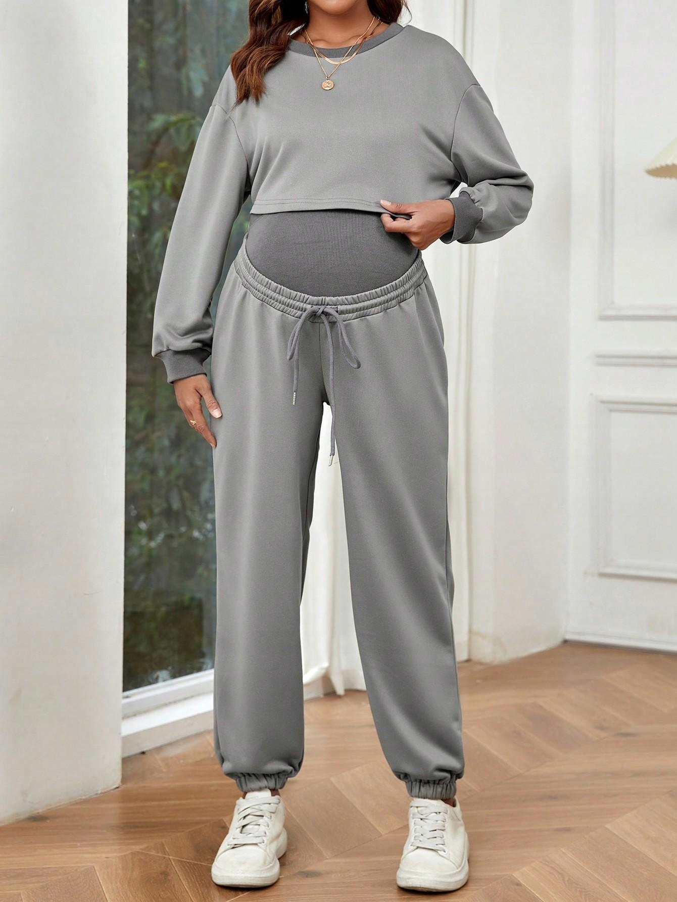 KOMPLET DRESOWY CIĄŻOWY BLUZA PROSTA SPODNIE JOGGERY SHEIN 40 Rozmiar 40