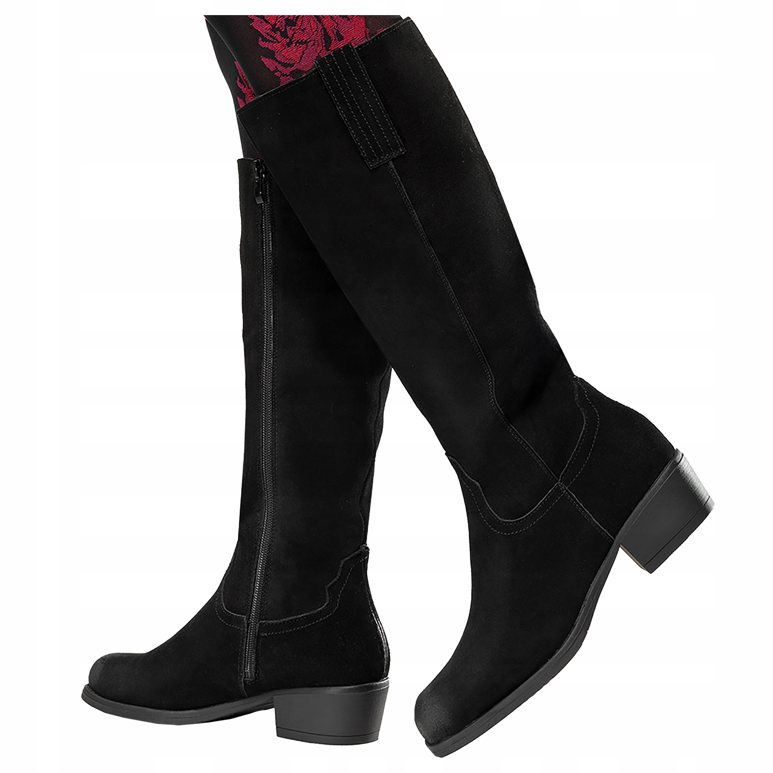 Kozačky Kožené Dámské Černé Kovbojské Boty Před Koleno Nízký Podpatek vel. 37