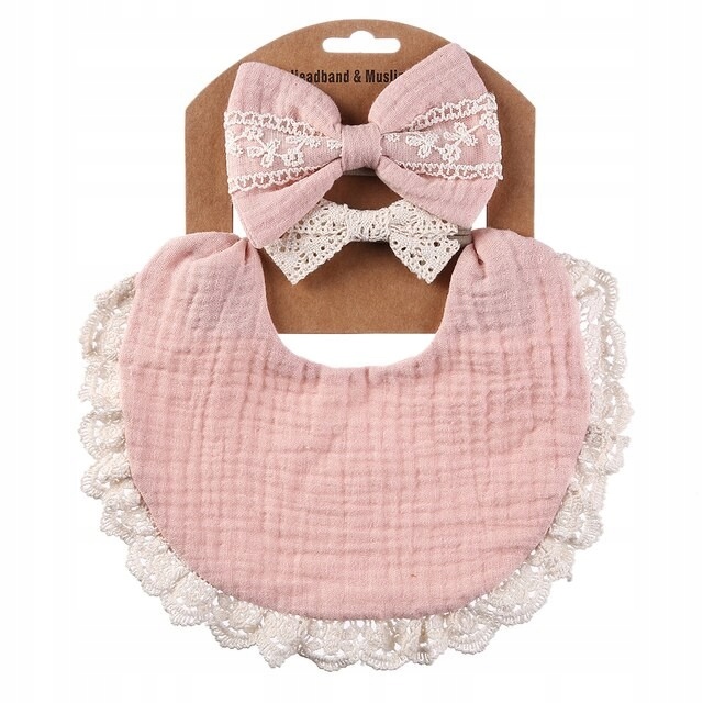 

Śliniak opaska kokarda Vintage/Boho Muślin koronką