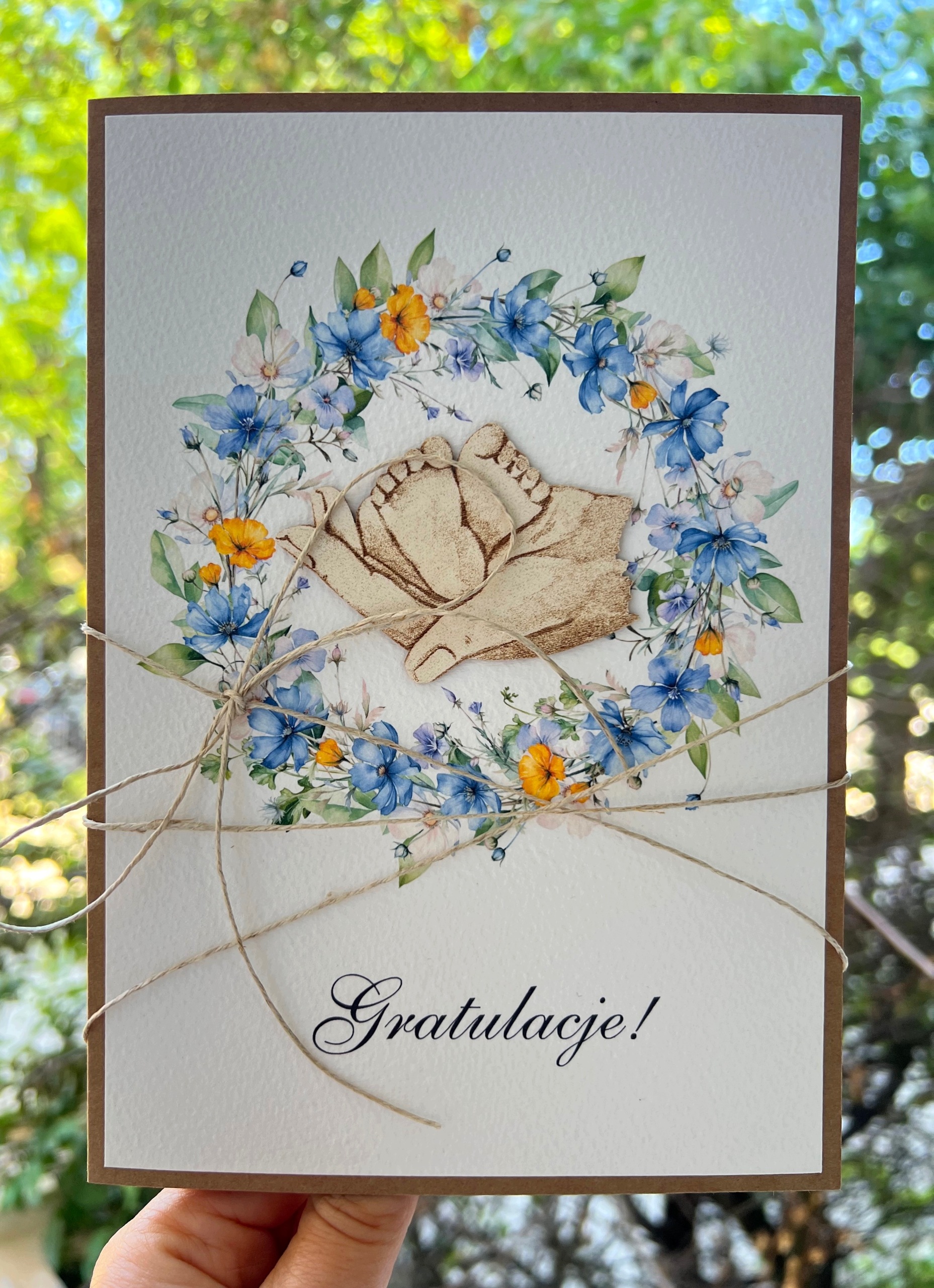 Ručně vyrobená kartička pro narození dítěte, gratulace, gratulační kartička