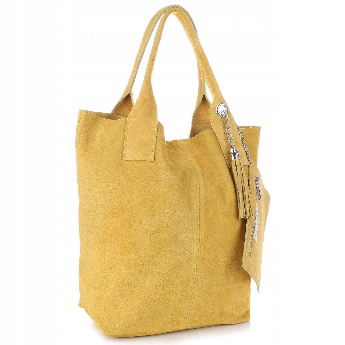 Italská kožená taška Shopper bag Semiš přírodní žlutá