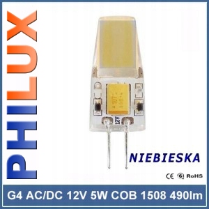 LED G4 12V AC/DC 5W 1508 COB 320lm niebieska