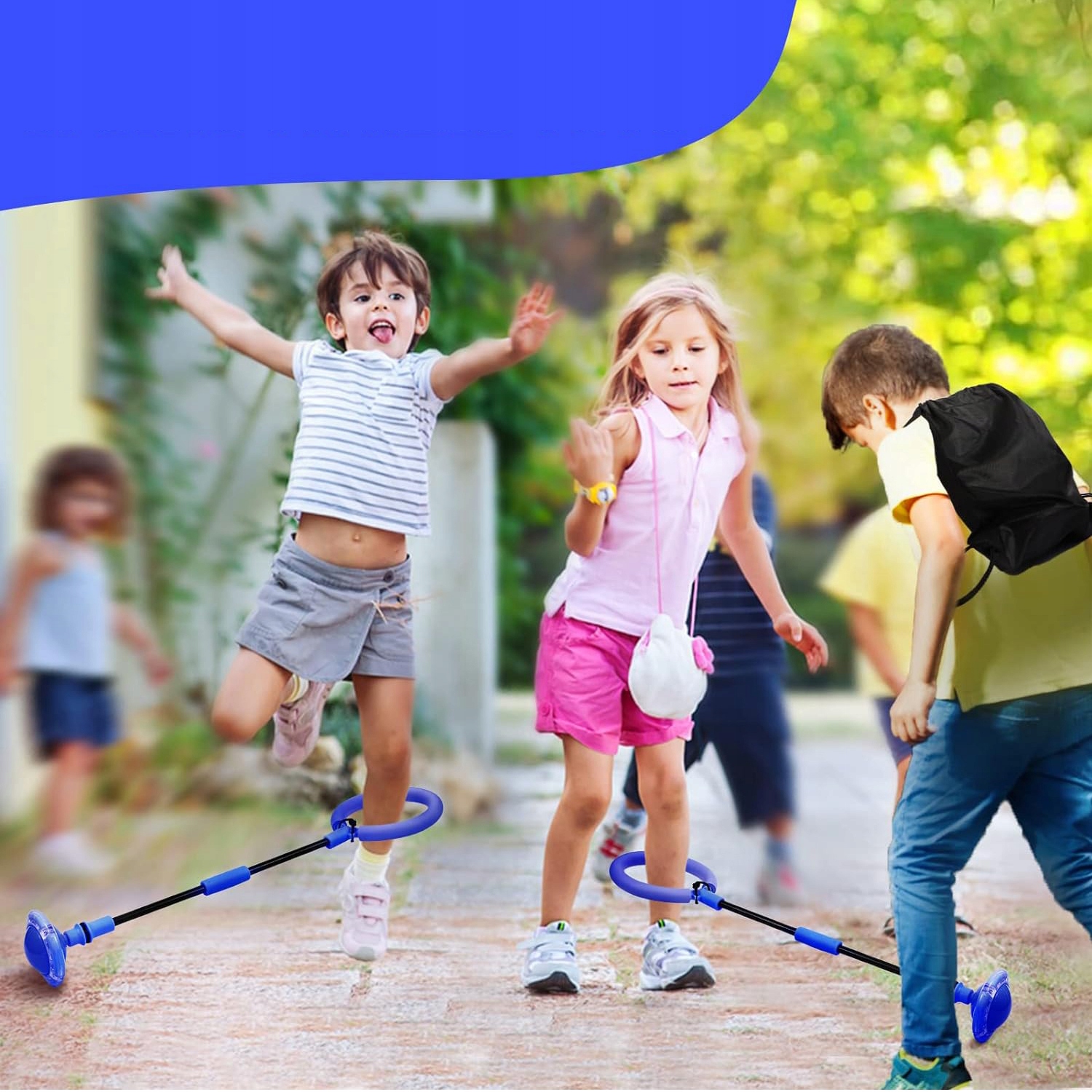 HULA-HOP SKAKANKA NA NOGĘ LED KÓŁKO SKIPPER DLA DZIECI SKŁADANY NIEBIESKI Marka bez marki
