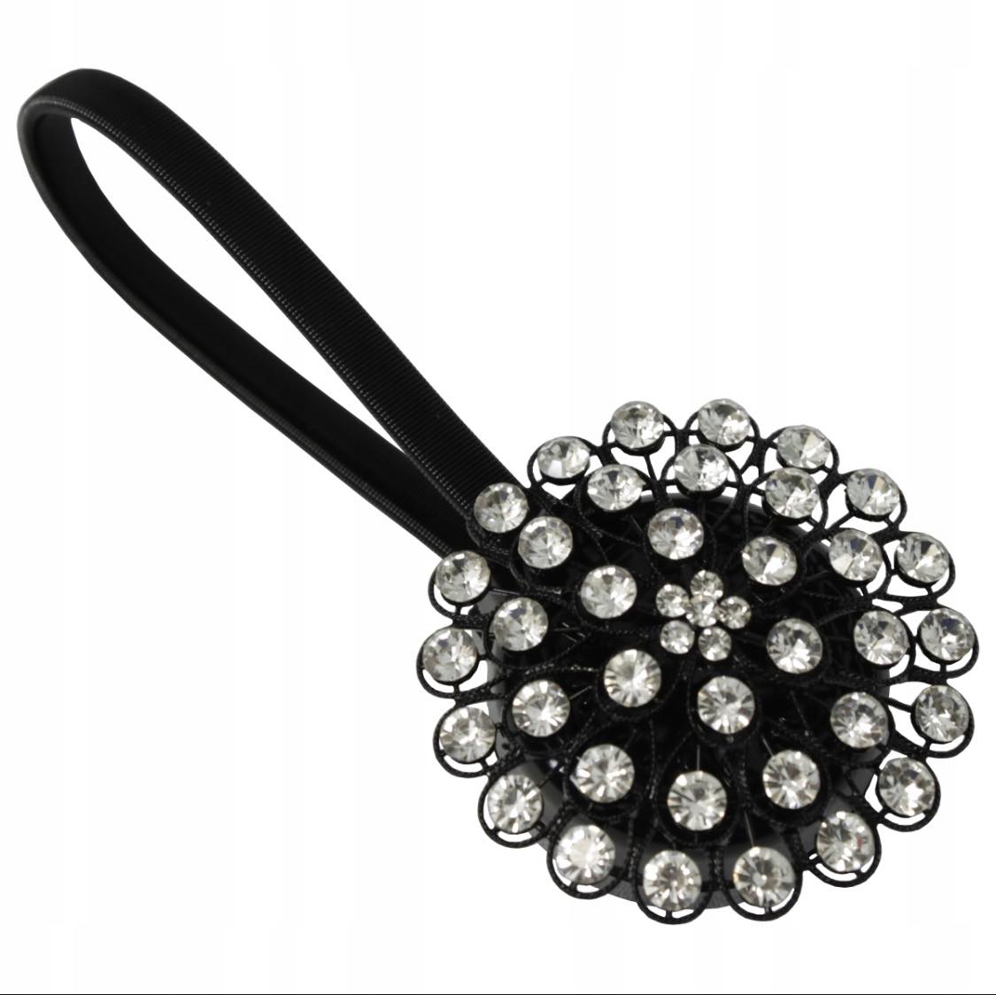 CZARNA KLAMRA Z KRYSZTAŁKAMI NA MAGNEZ DO FIRANEK I ZASLON