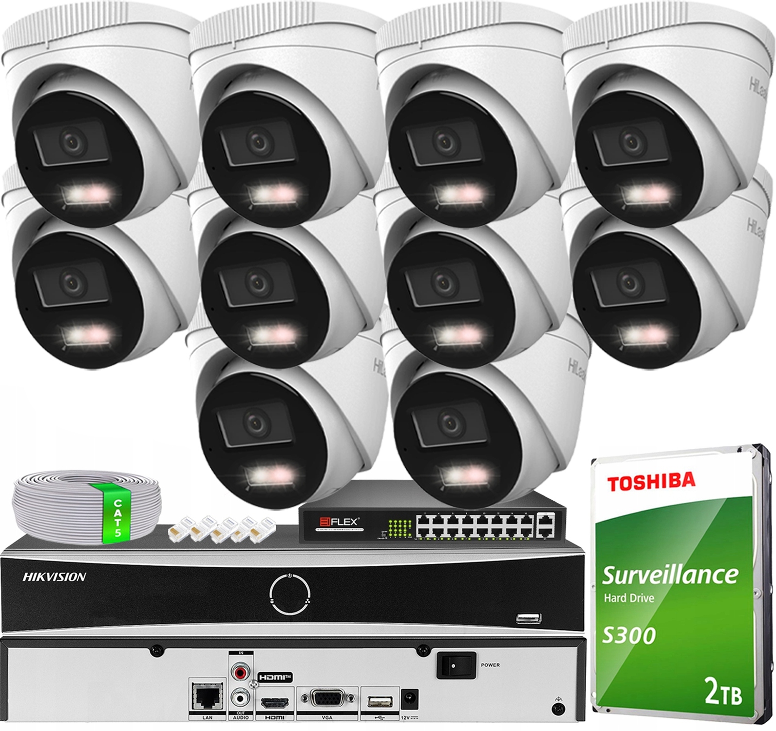 Monitorovací sada 10 kamer IPC-T240HA-LUC 4MPx Hikvision Hybrid Light PoE