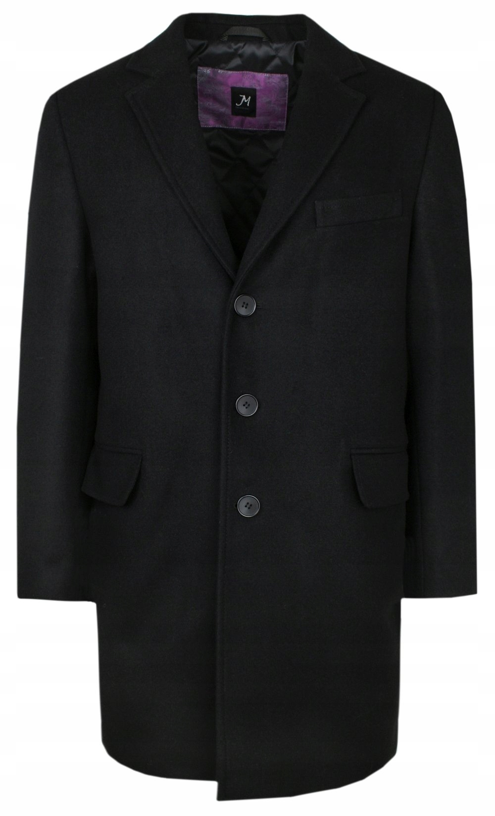 Pánský kabát s vlnou Jemně Zateplený Vypasovaný Černá 50/182