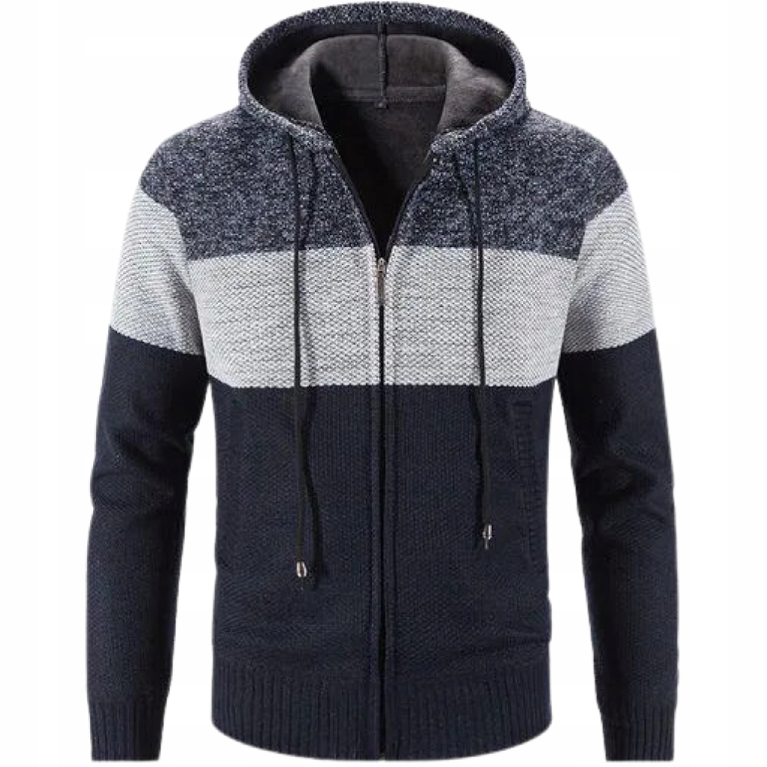 Bluza męska ciepły sweter z kapturem ocieplany z suwakiem na zamek bawełna