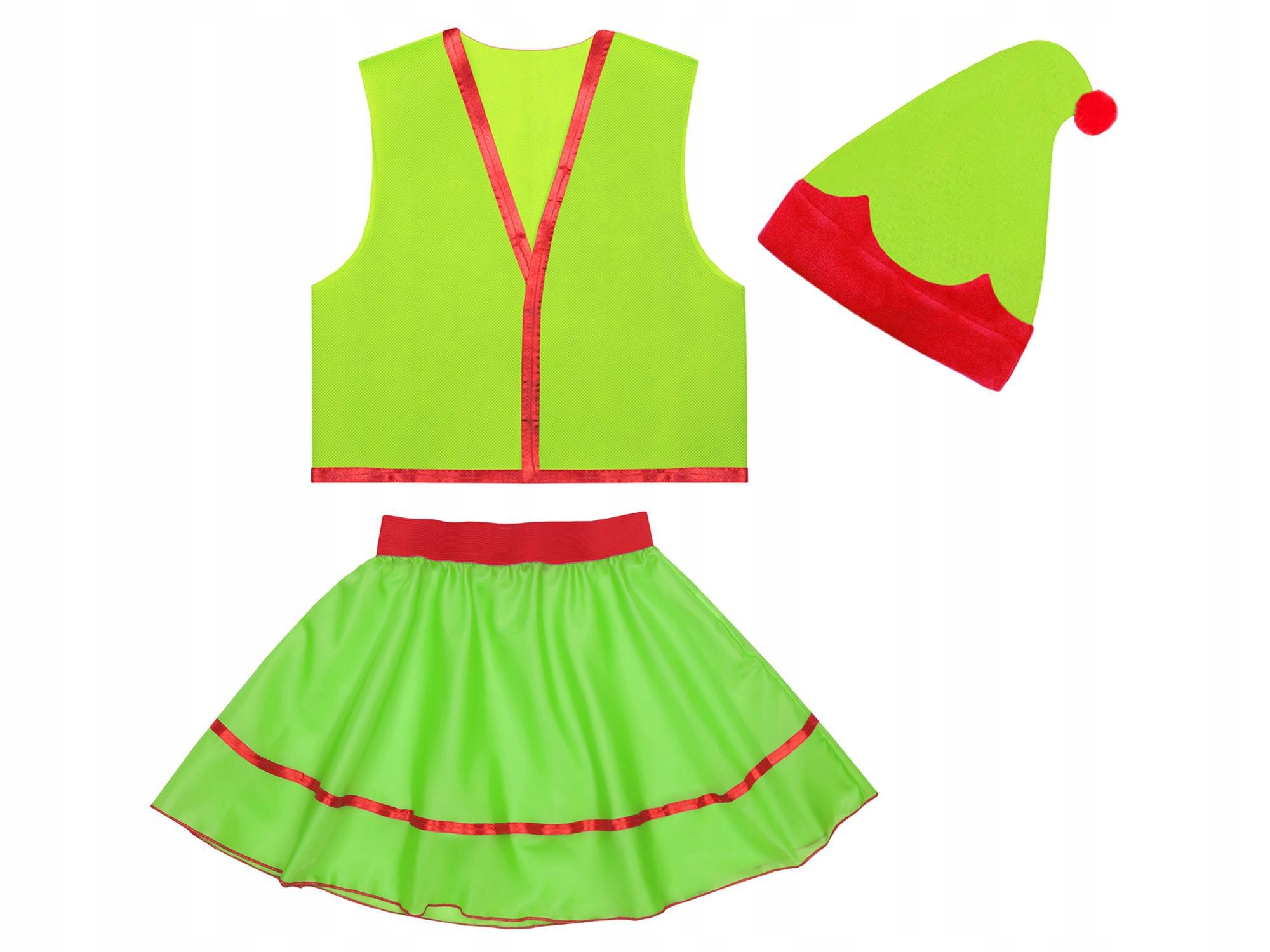 STRÓJ ELF KOSTIUM ELFKI ŚWIĄTECZNE PRZEBRANIE CZAPKA ZIELONY 116-140 3el