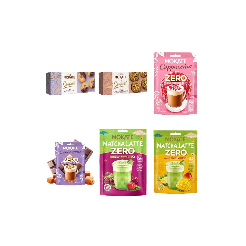 Mokate Zestaw Matcha Cappuccino Zero Cukru Ringi Ciastka 6 produktów