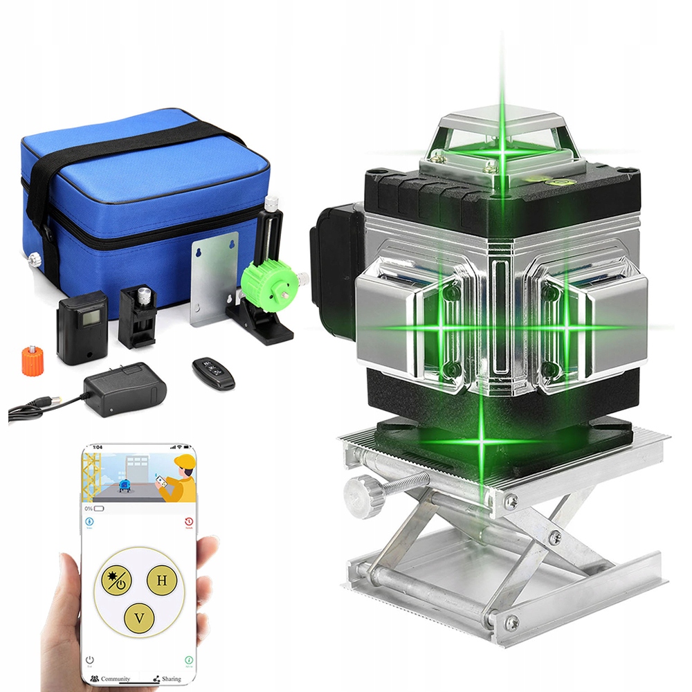 KRÍŽOVÝ LASER LASEROVÁ VODOVÁHA 16 RIADKOV + STATÍV 115CM 4D ZELENÁ 2XAKU