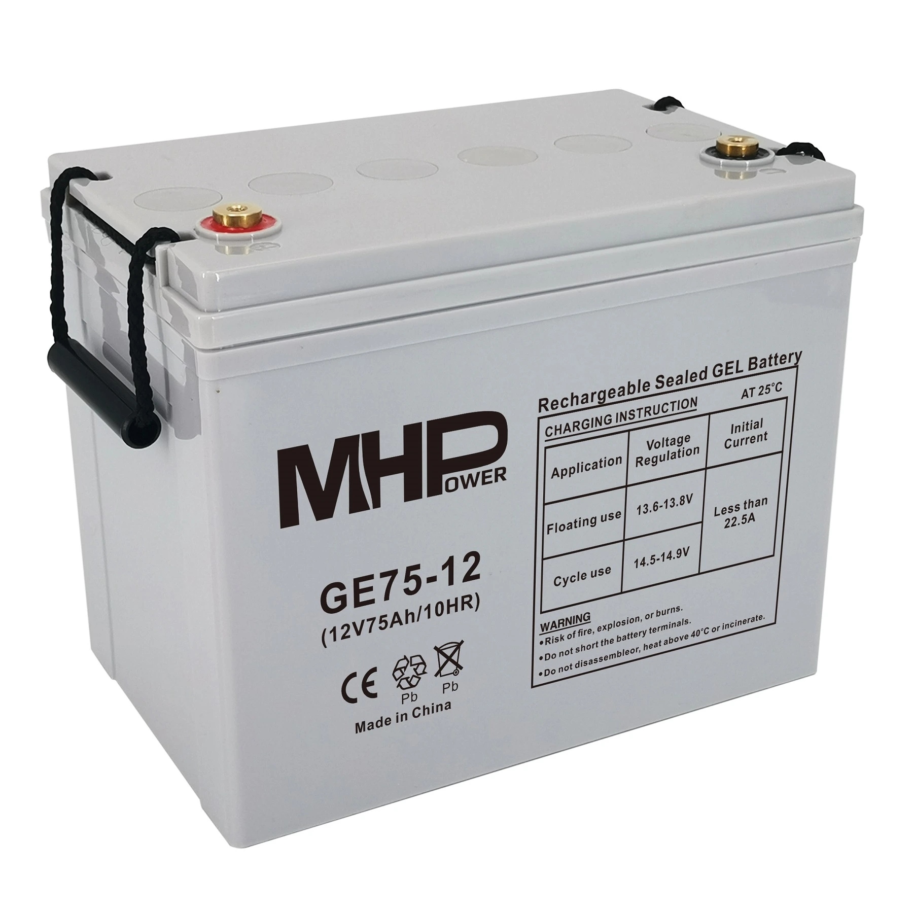 MHPower GE75-12 Gelový akumulátor 12V/75Ah, Terminál T1 M6, Deep Cycle