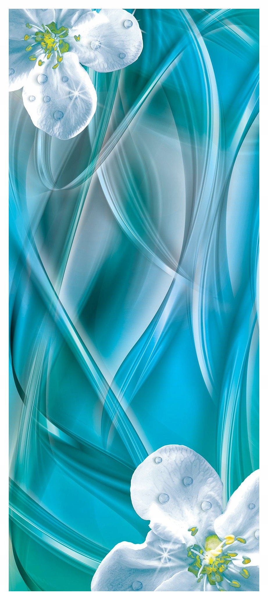 Samolepka Fototapeta Bílé květy Rosa Tyrkysová Abstrakce 91x211