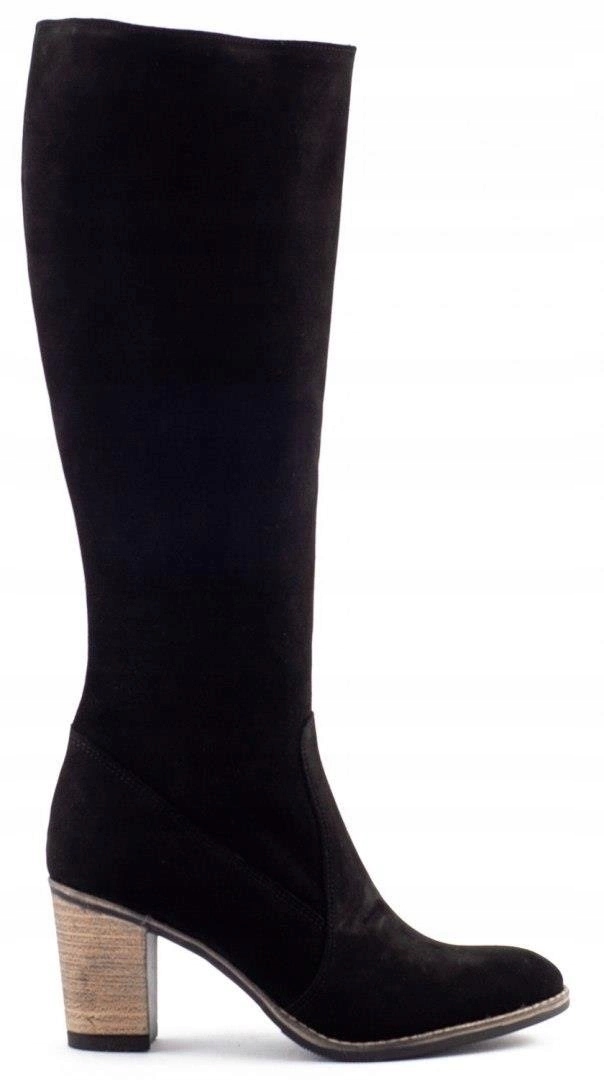 Teplé vysoké kozačky na podpatku podzim zima kůže nubuk barva černá 36