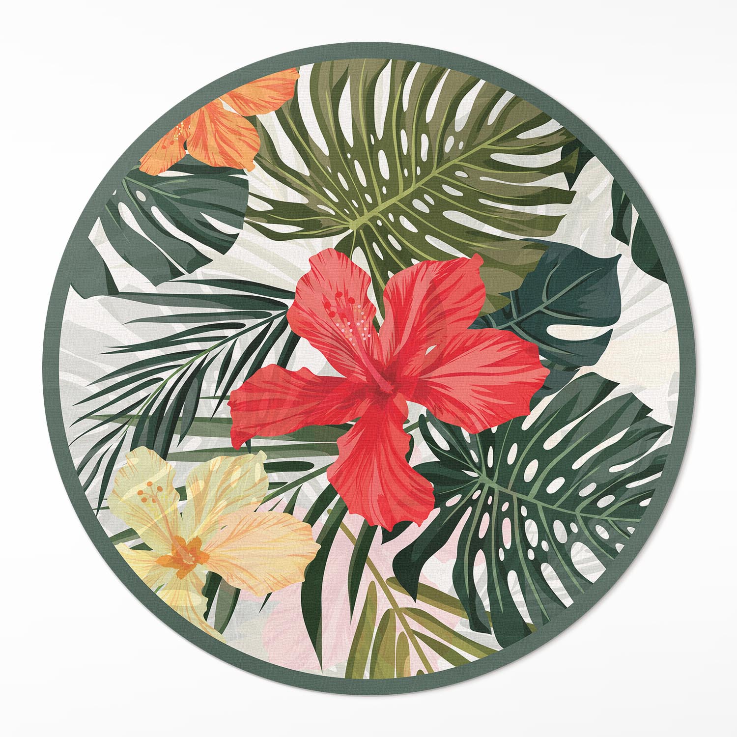 Okrúhly vinylový koberec do spálne Rozmer ⌀ 120 cm Tropické havajské kvety