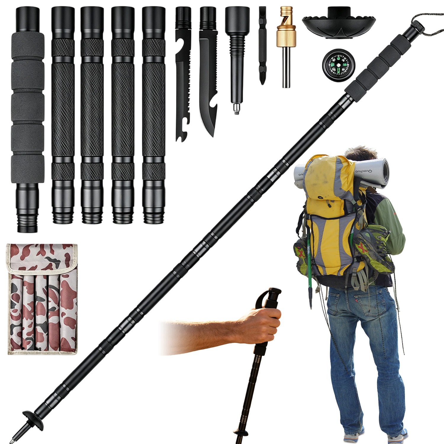 Trekové Hole Walking Pro Chůzi Po Horách, Nastavitelné, Multitool 12V1