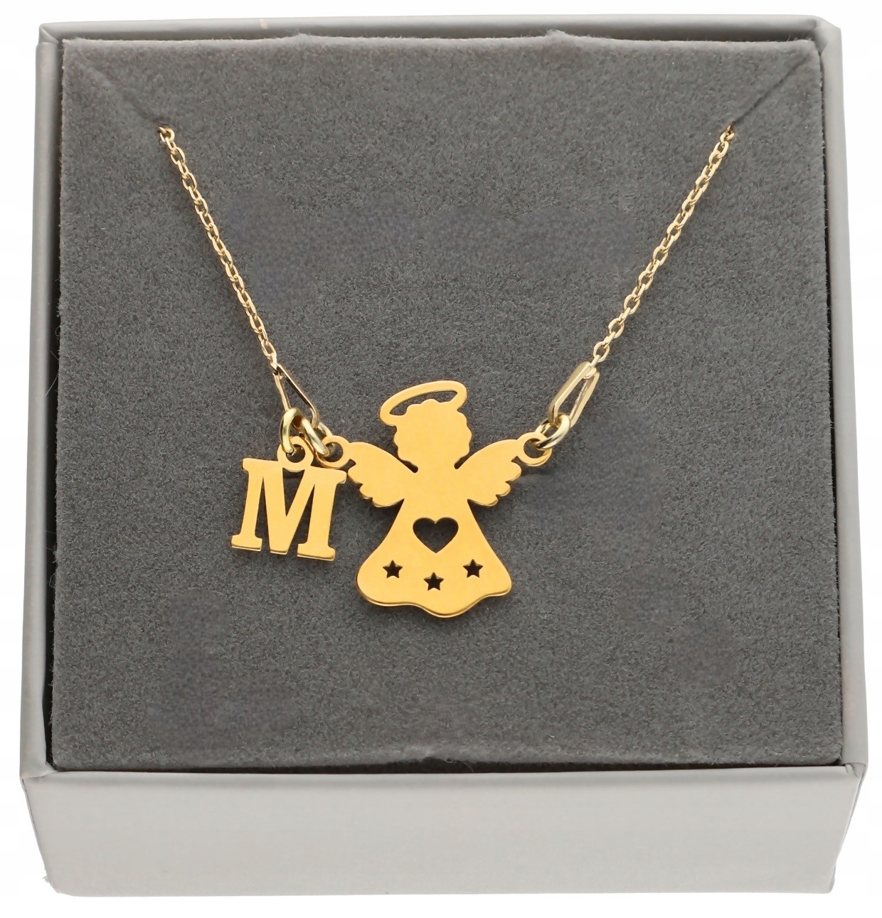 Zlatý náhrdelník andílek s andělem písmeno Písmenko Krabička Stříbro 925