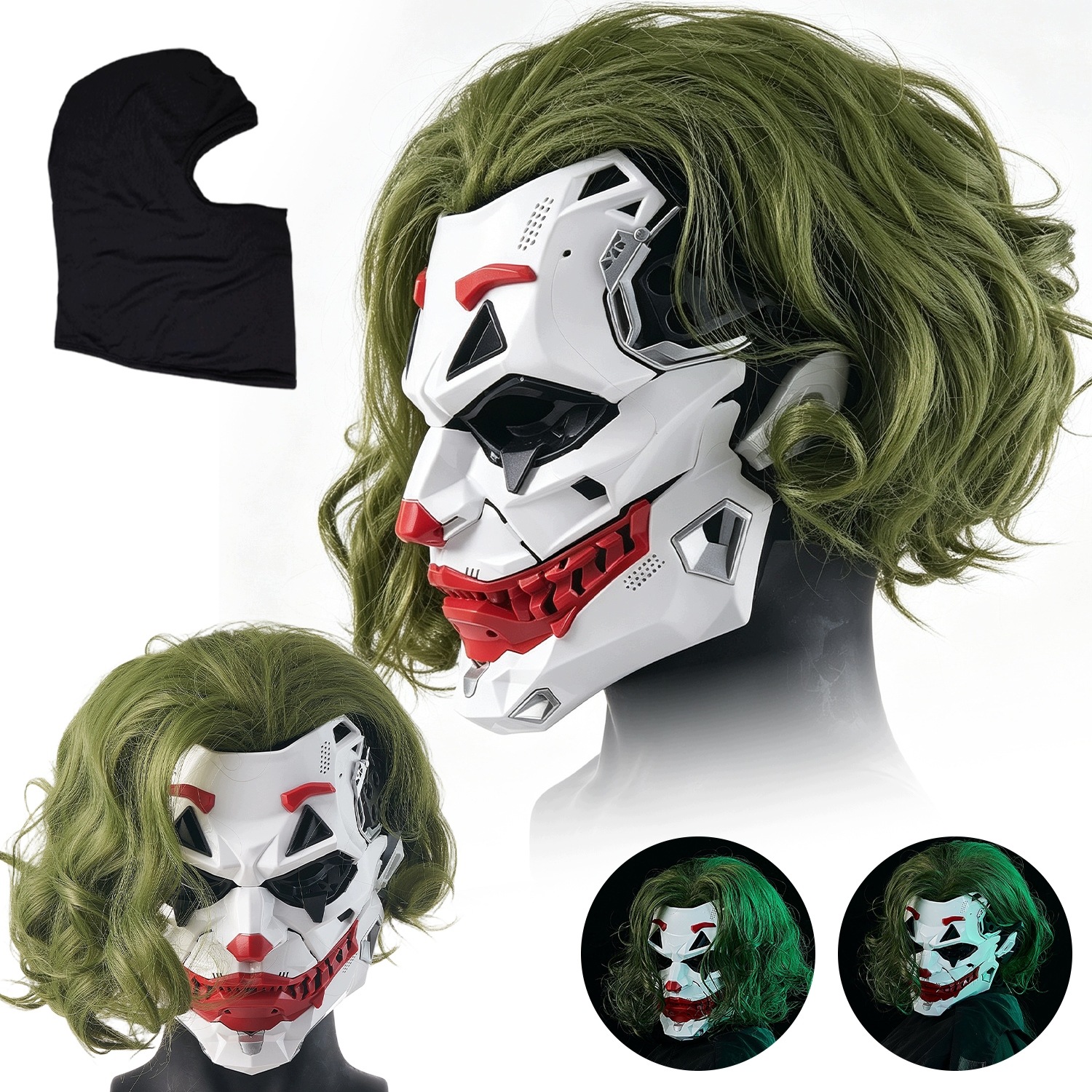 Maska klauna cyberpunku s plnou tváří a parukou jako dárek na Halloween