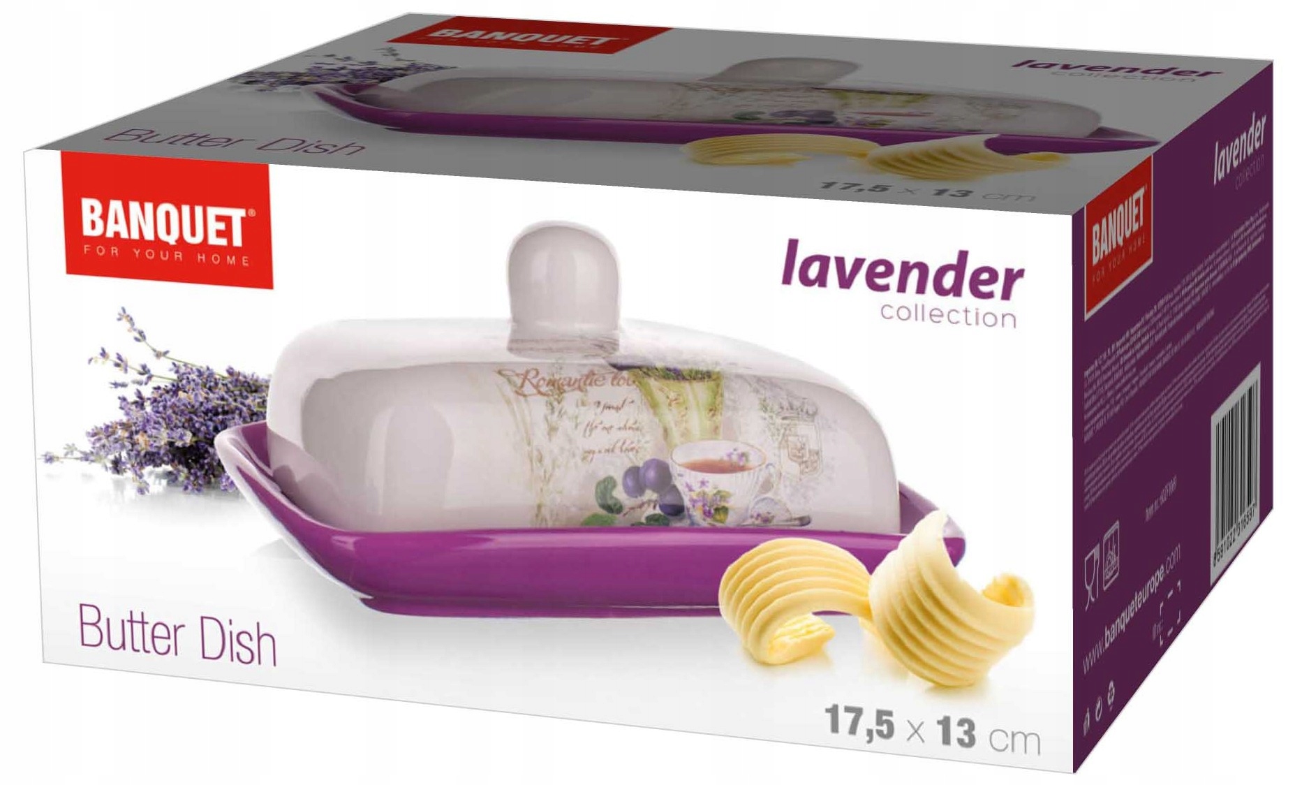 BANQUET MASELNICZKA POJEMNIK NA MASŁO Z POKRYWKĄ LAWENDA + NÓŻ DO MASŁA Marka Banquet