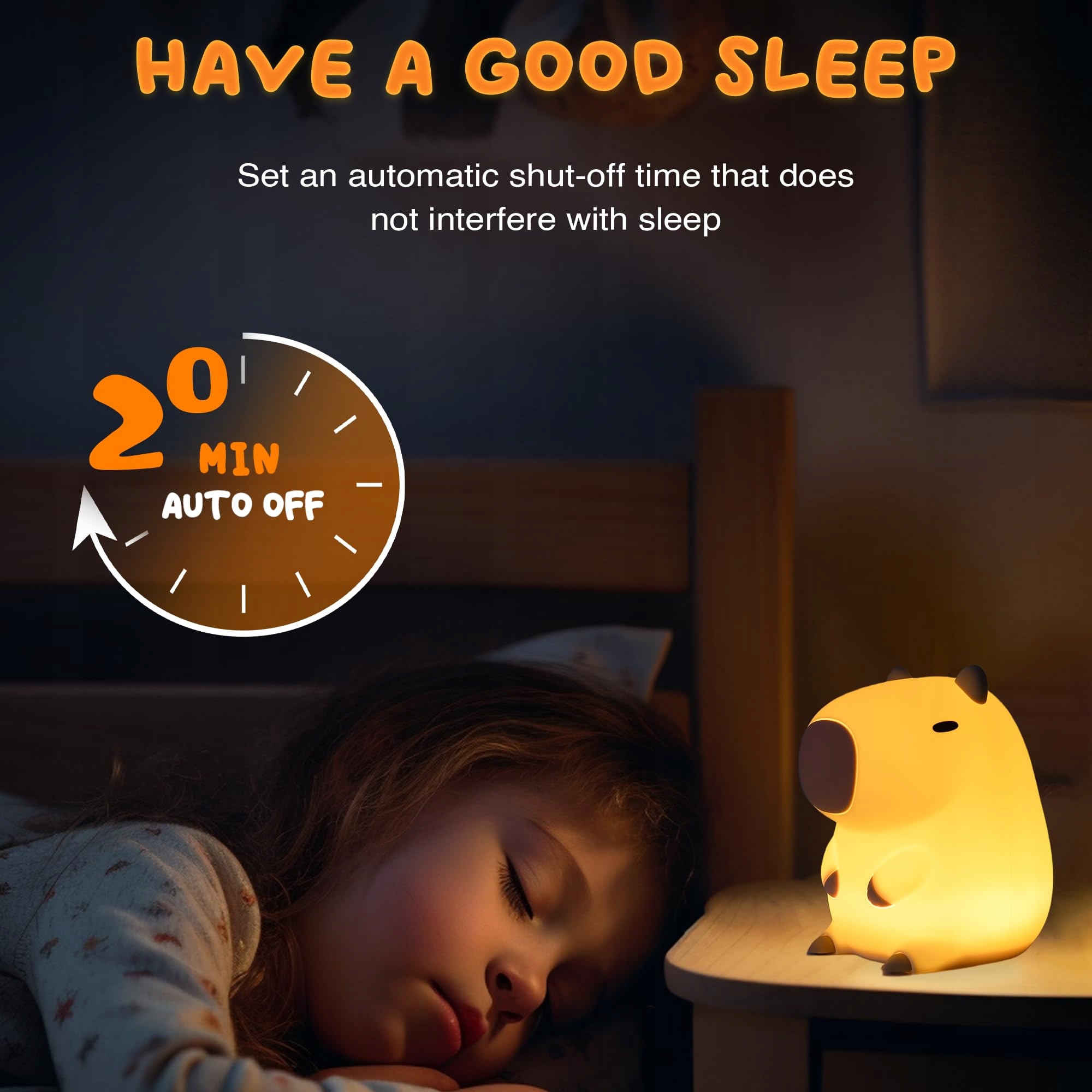 UNEEDE Lampka Nocna LED Dla Dzieci Silikonowa Kawaii Kapibara Dimmable — miniatura 4