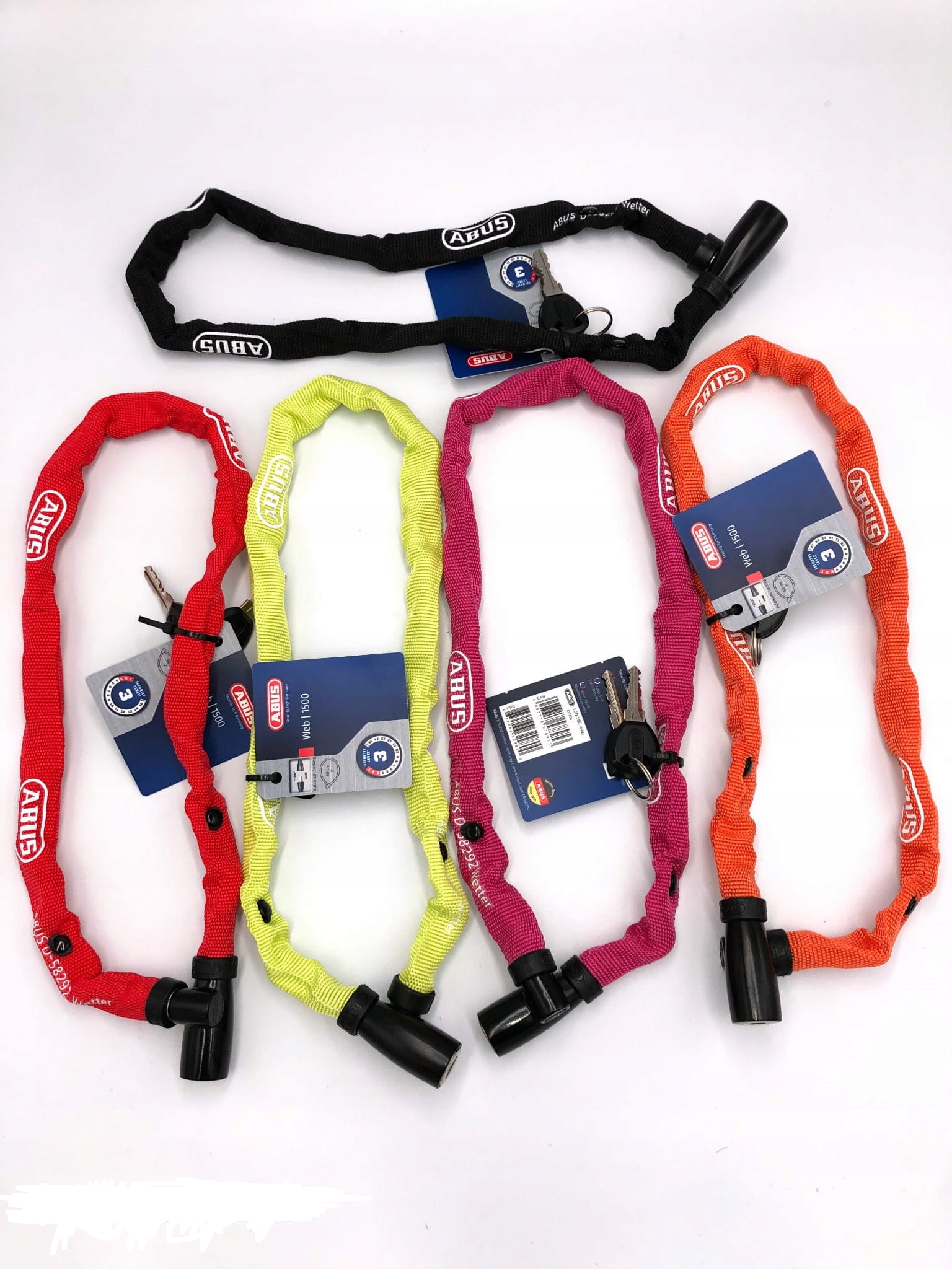 ZAPIĘCIE ŁAŃCUCH Z ZAMKIEM 110cm ABUS 1500/110 WEB NA KLUCZ / CZERWONE Model Web 1500/110