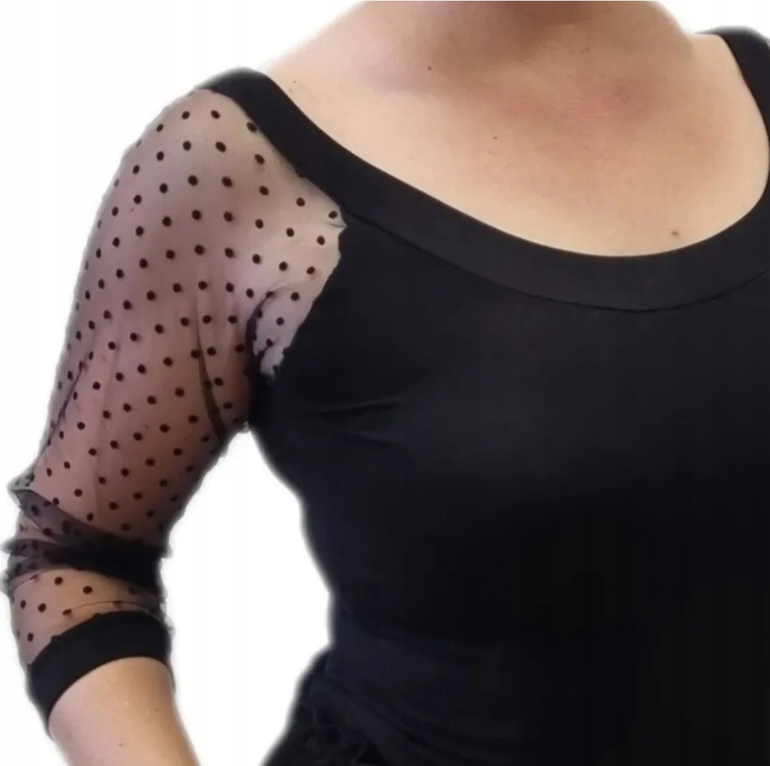Bluzka sexi rękaw 3/4 tiulowy w groszki 34-52 tu NOLU 50/52