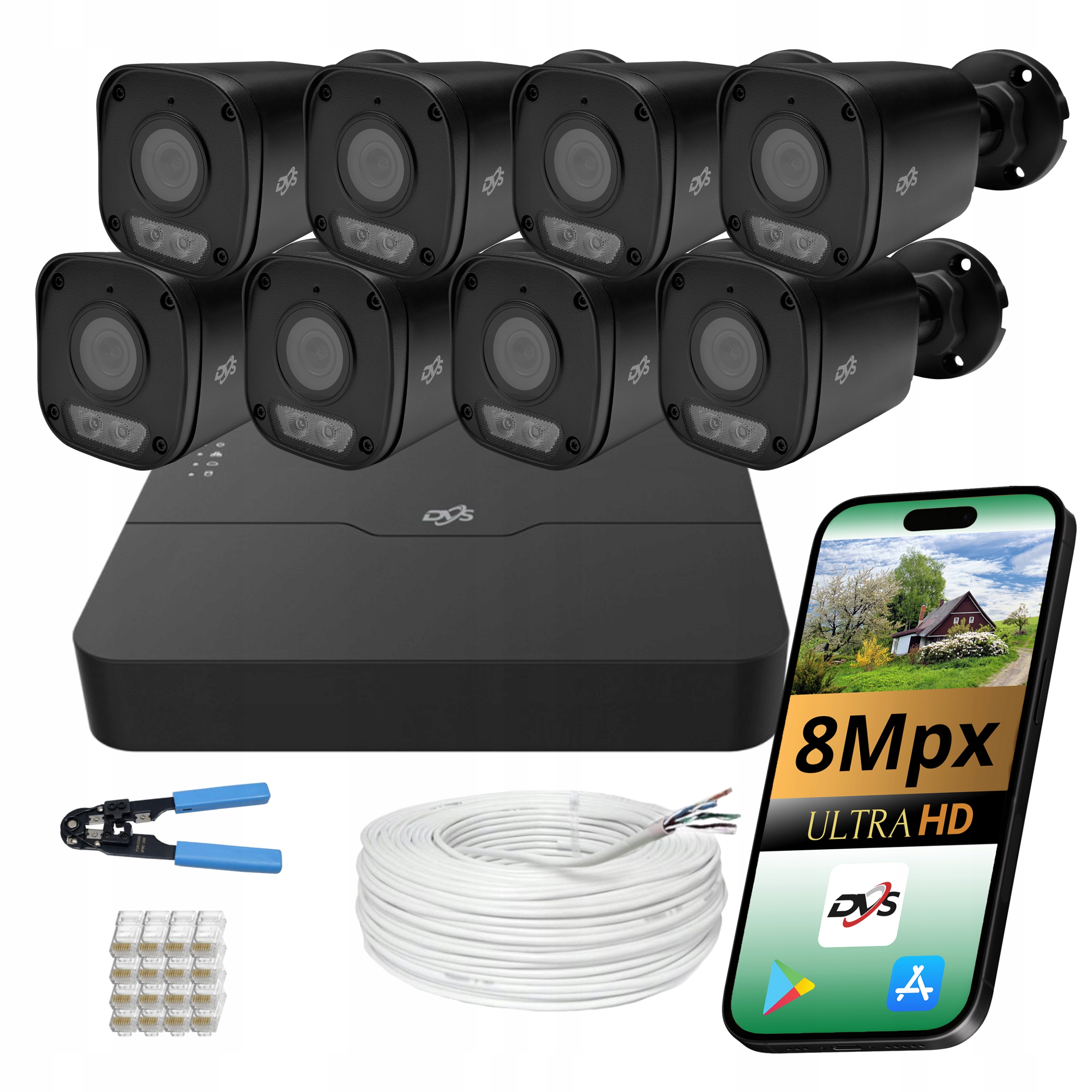 Monitorování Domu Set 8x Kamera Dvs 4K Ip Poe Dualna Černá Venkovní Led