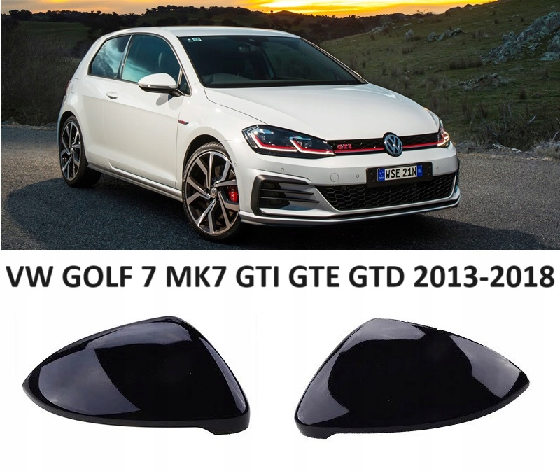 Nakładki Obudowy lusterek VW GOLF 7 MK7 VII GTI R GTD CZARNY POŁYSK R-LINE