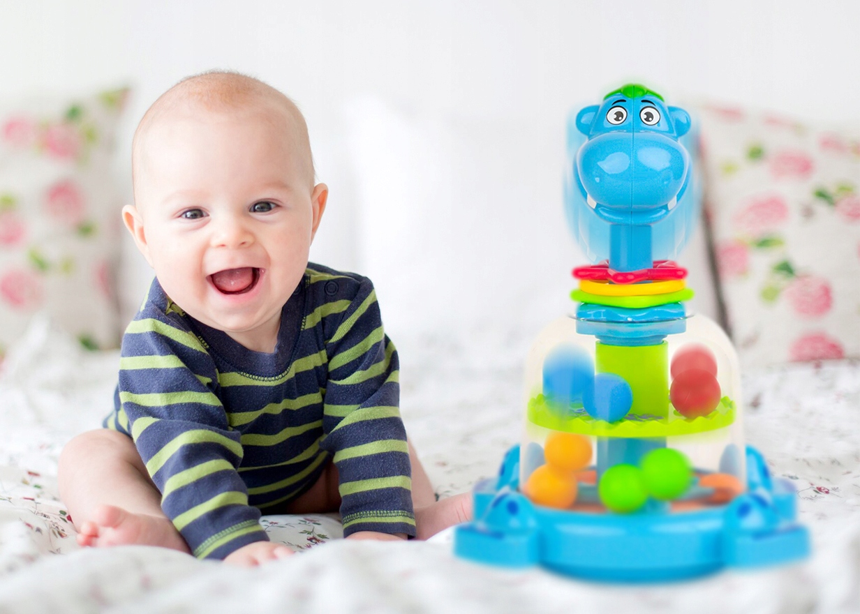 BĄCZEK INTERAKTYWNY HIPCIO KARUZELKA Z PIŁECZKAMI ZABAWKA DLA DZIECI HIPPO Kolor niebieski