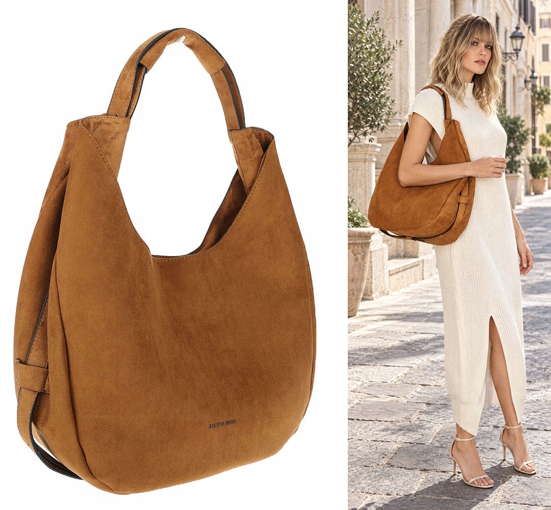 Dámská semišová kabelka shopper přes rameno kabelka přes rameno taška SR69S Hnědá