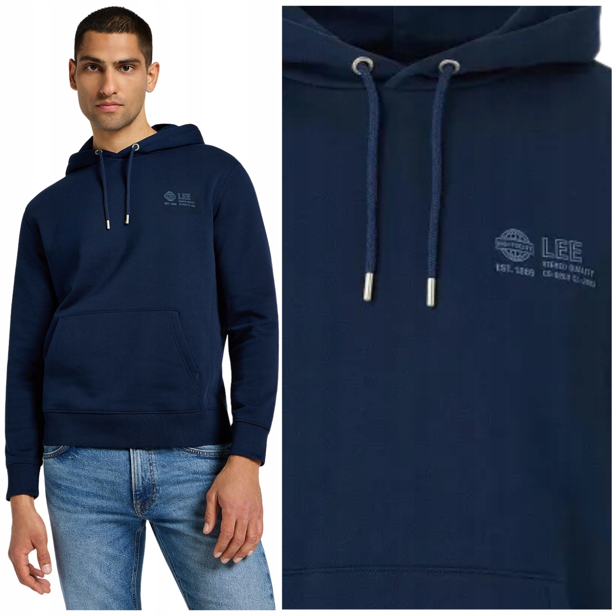 Lee Seasonal Hoodie Inky tmavě modrá bavlněná mikina s kapucí (klokanka) XXL