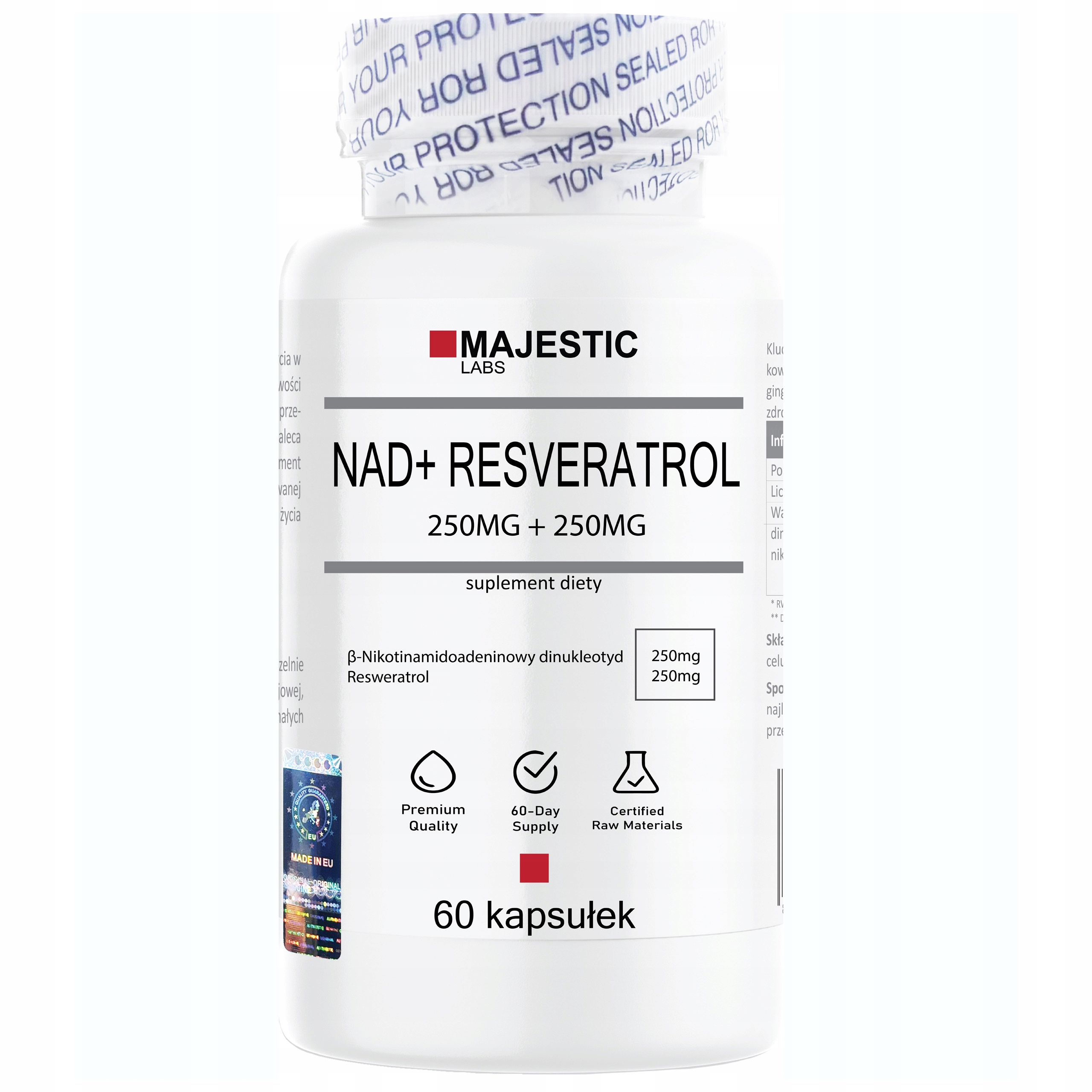 NAD+ RESVERATROL - 60 kaps. - z Resweratrolem combo 250mg + 250mg ANTI AGE