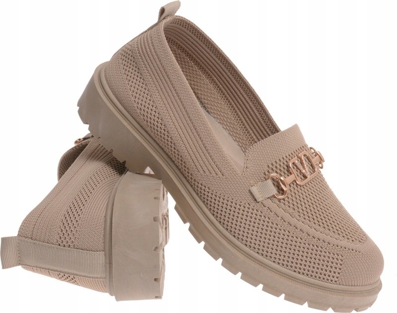 Szerokie Półbuty Wsuwane Mokasyny Siatkowe beż 38