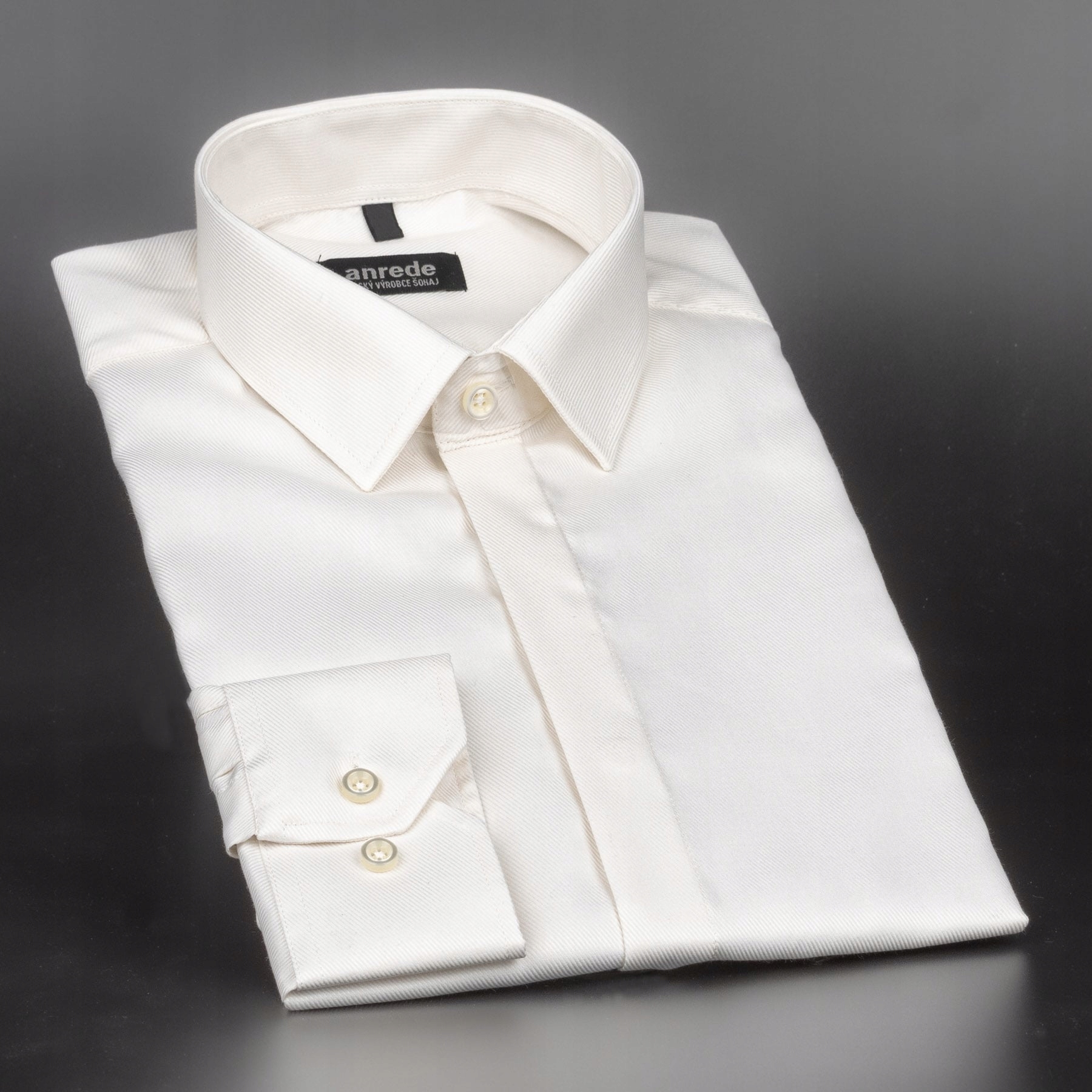 Luxusní pánská košile Anrede Šohaj Strážnice, ecru s rypsovým vzorem 7070…