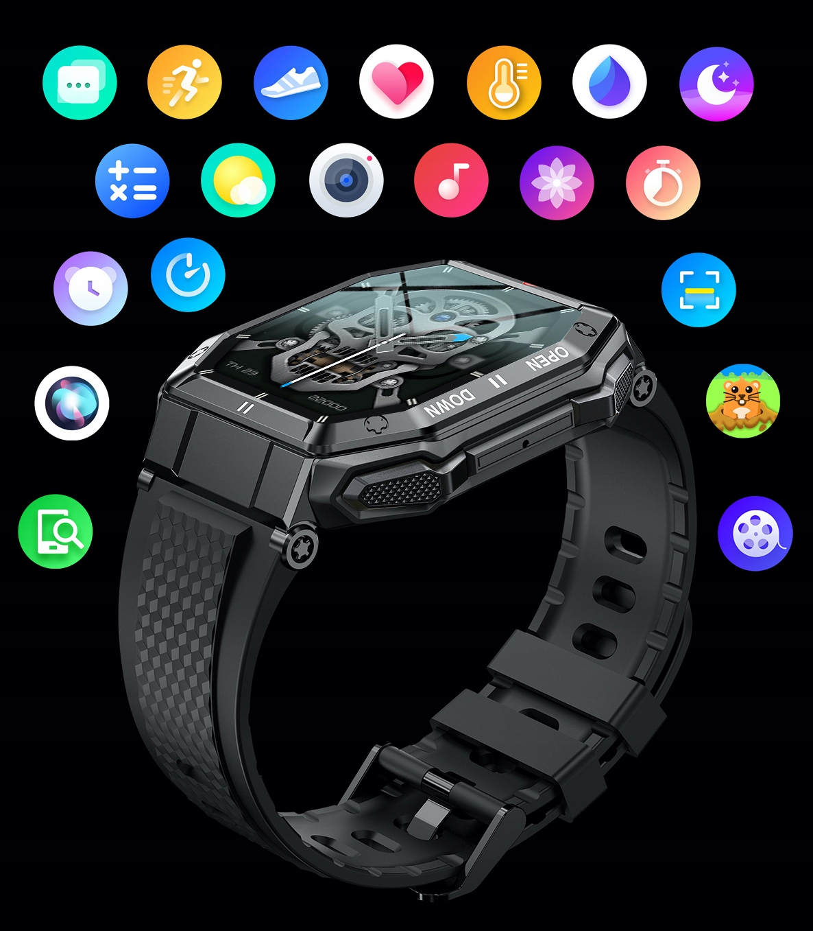 SMARTWATCH MĘSKI MILITARNY ROZMOWY WIELOFUNKCYJNY KARDIOWATCH EKG PL Transmisja danych brak
