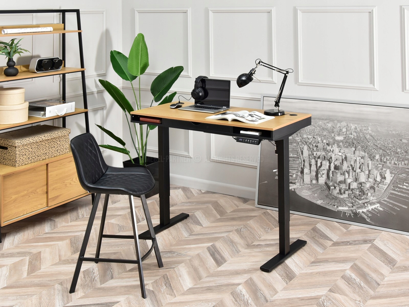 NOWOCZESNE BIURKO PODNOSZONE OTSO 120 CZARNY DĄB Głębokość mebla 60 cm