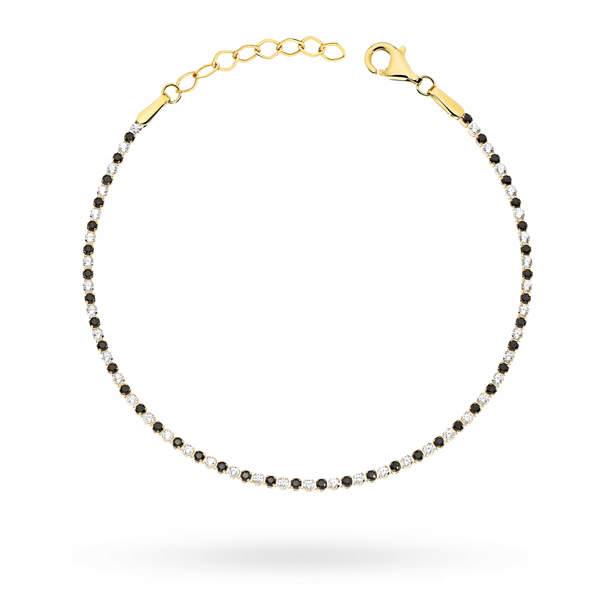 Zlatá Tenisová Náramka Dámská pr. 585 Černé a Bílé Zirkony 14k