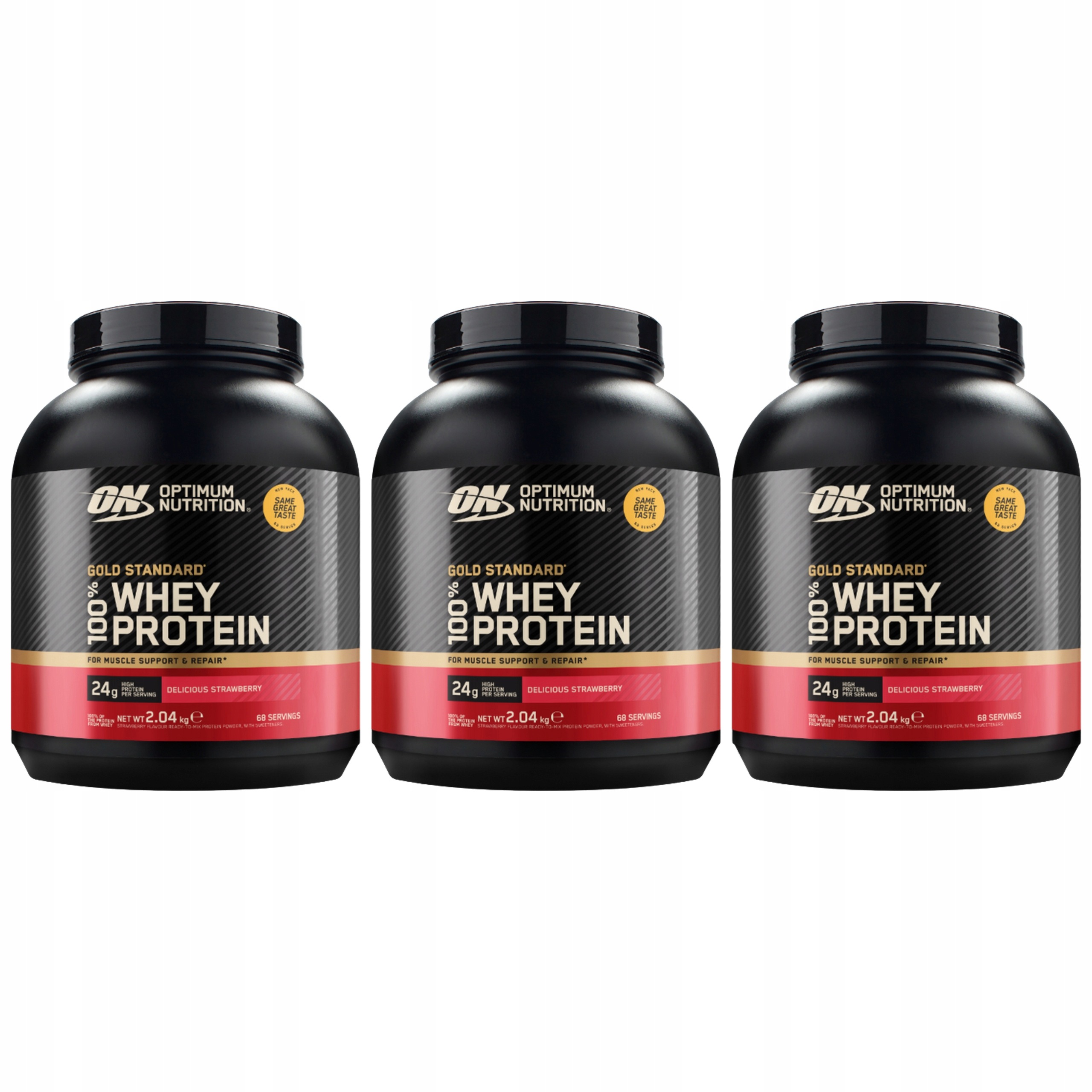 3x Optimum Nutrition Gold Standard Whey 2040 g Bílkoviny Jahoda Wpc Wpi 68p