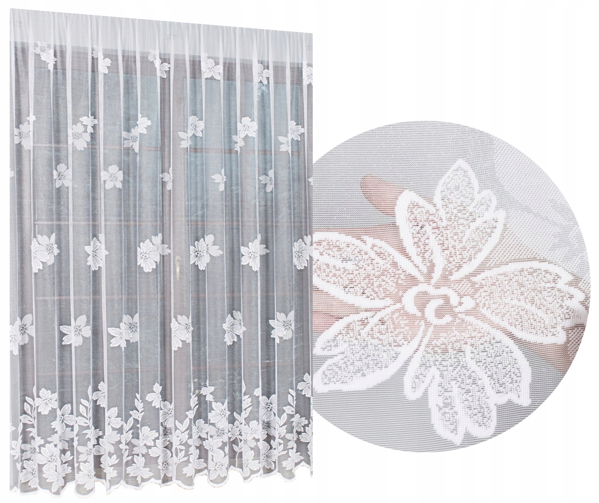 GOTOWA FIRANKA ŻAKARDOWA BIAŁA 200X220 NA TAŚMIE (FIRANA GOTOWA NA