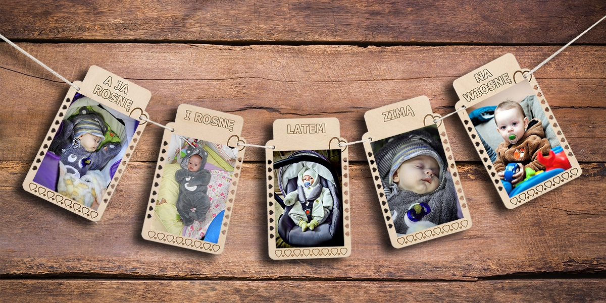 Ramka 5-częściowa z drewna z rymowanką do zdjęć