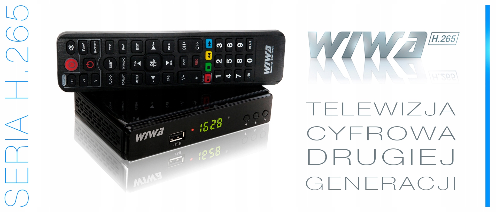 DEKODER TUNER TELEWIZJA NAZIEMNA DVB-T2 WIWA H.265 WYŚWIETLACZ Model H.265