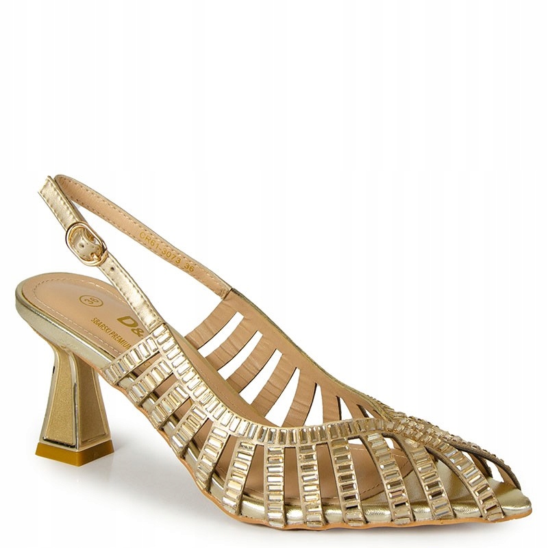 S.barski LZ61-3073 Zlaté Kožené Sandály S Ozdobou Na Podpatku 39