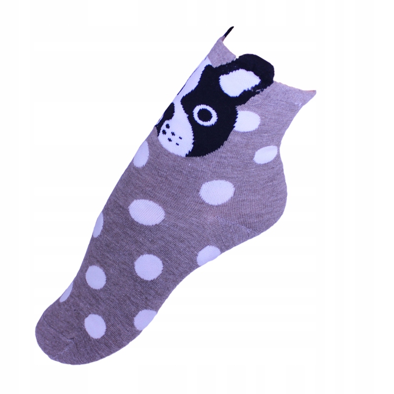 

Jasnobrązowe skarpetki w białe kropki z pieskiem