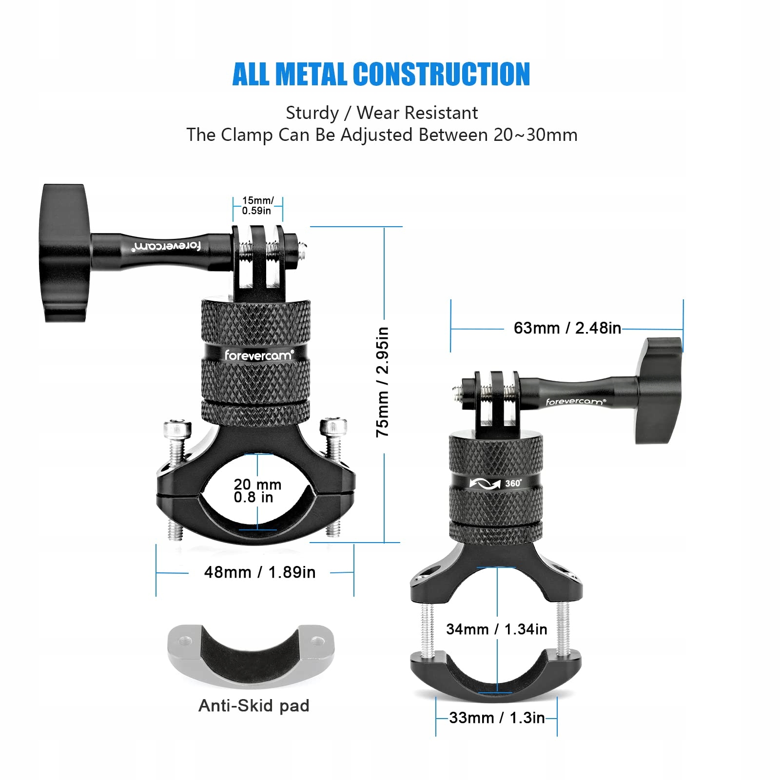 FOREVERCAM Uchwyt Rowerowy Do Kamery Akcji 360 Stopni GoPro DJI Insta360 — miniatura 4