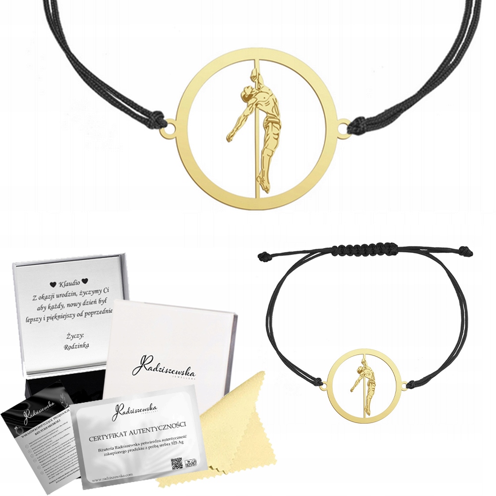 Zlatý náramek Pole Dance Pánský Stříbro 925 Gravírování Šňůrka Šperky