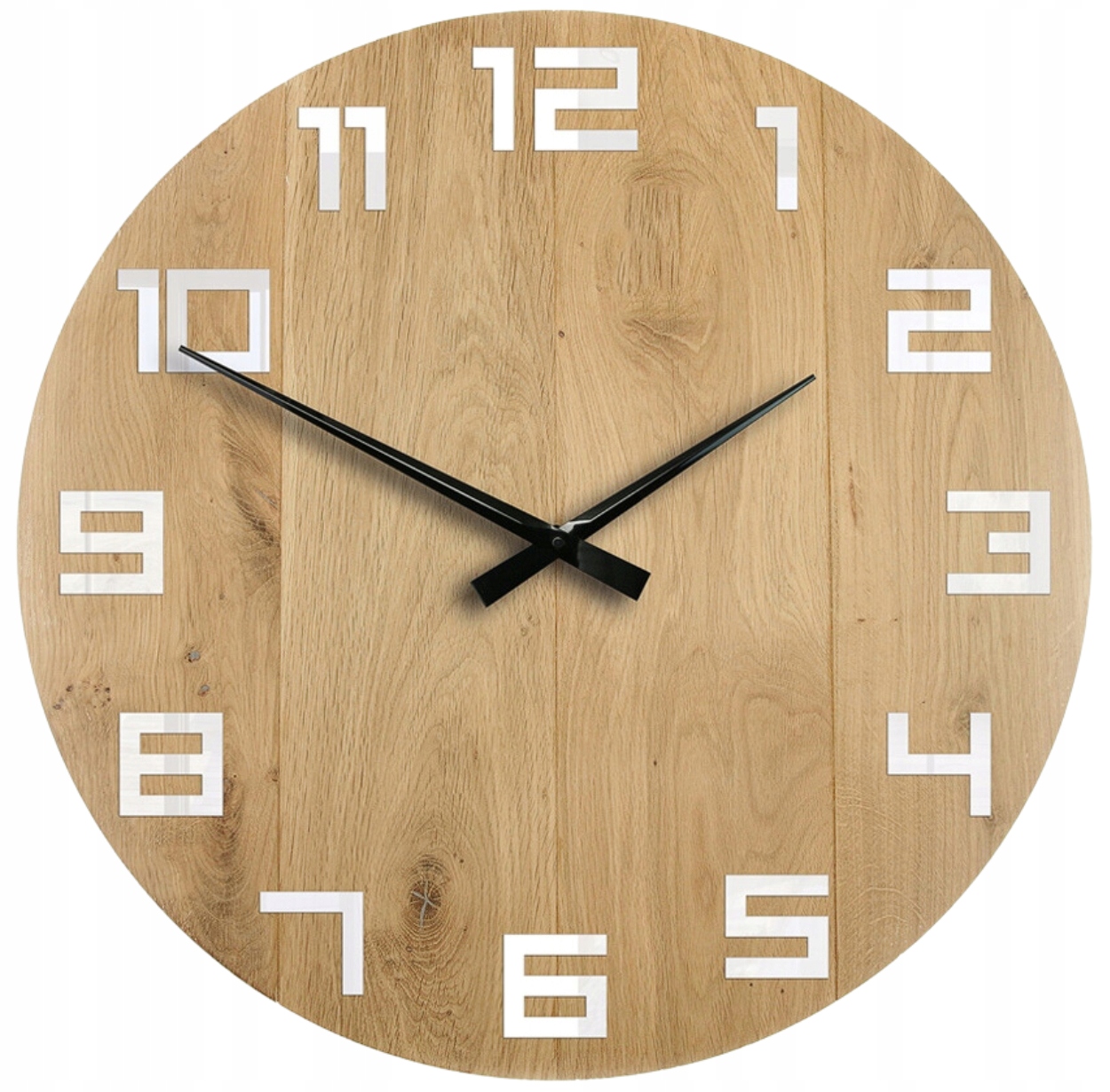 Nástenný drevený dubový akrylový hodinový strojček Digit Wood White 50 cm, okrúhly