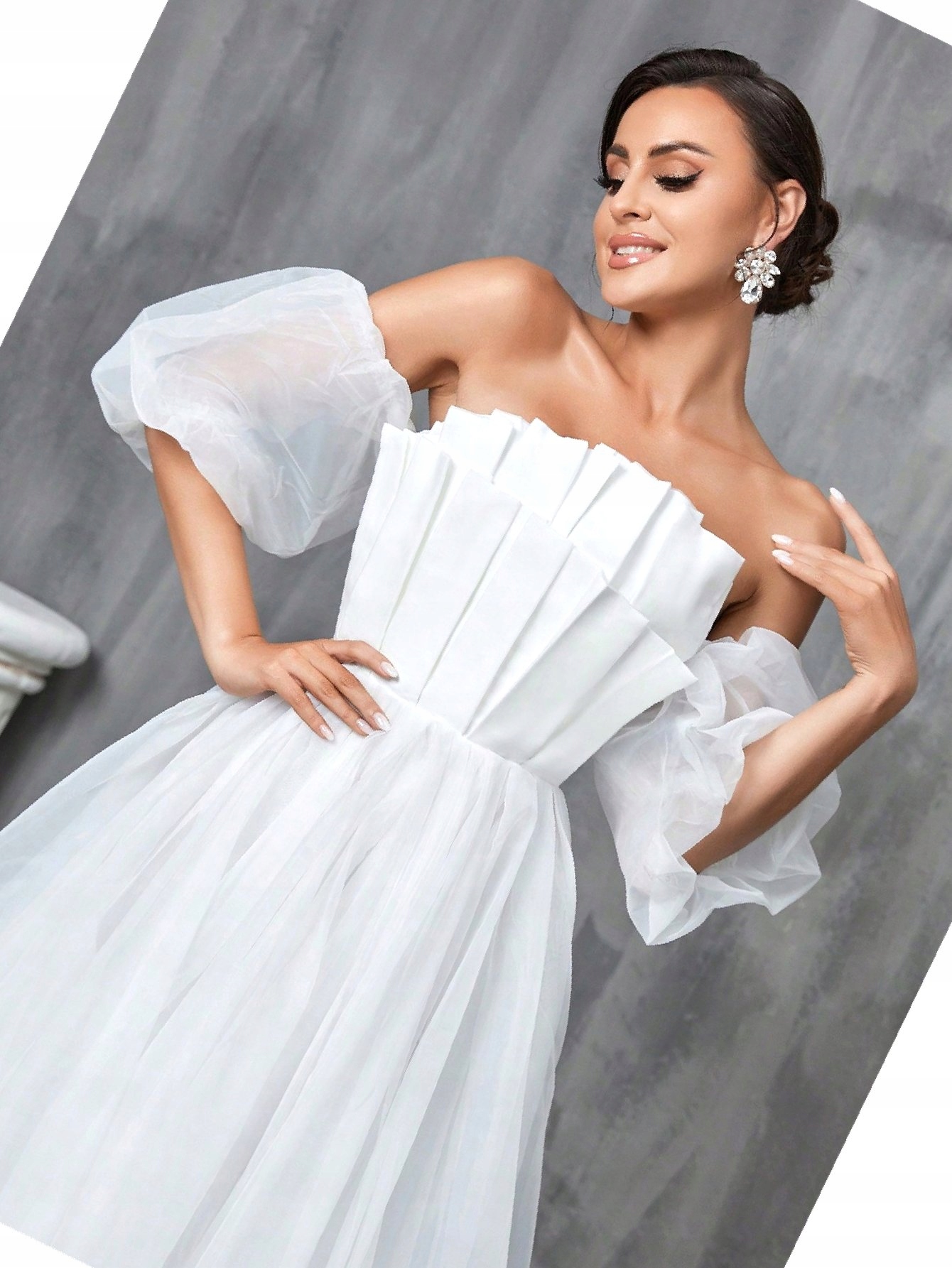 Svatební šaty z organzy Maxi s odhalenými rameny A-line S 36