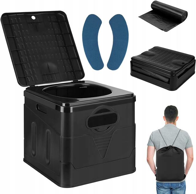 Přenosná Turistická Toaleta 20 L Voděodolná Skládací Černá Pro Kempování