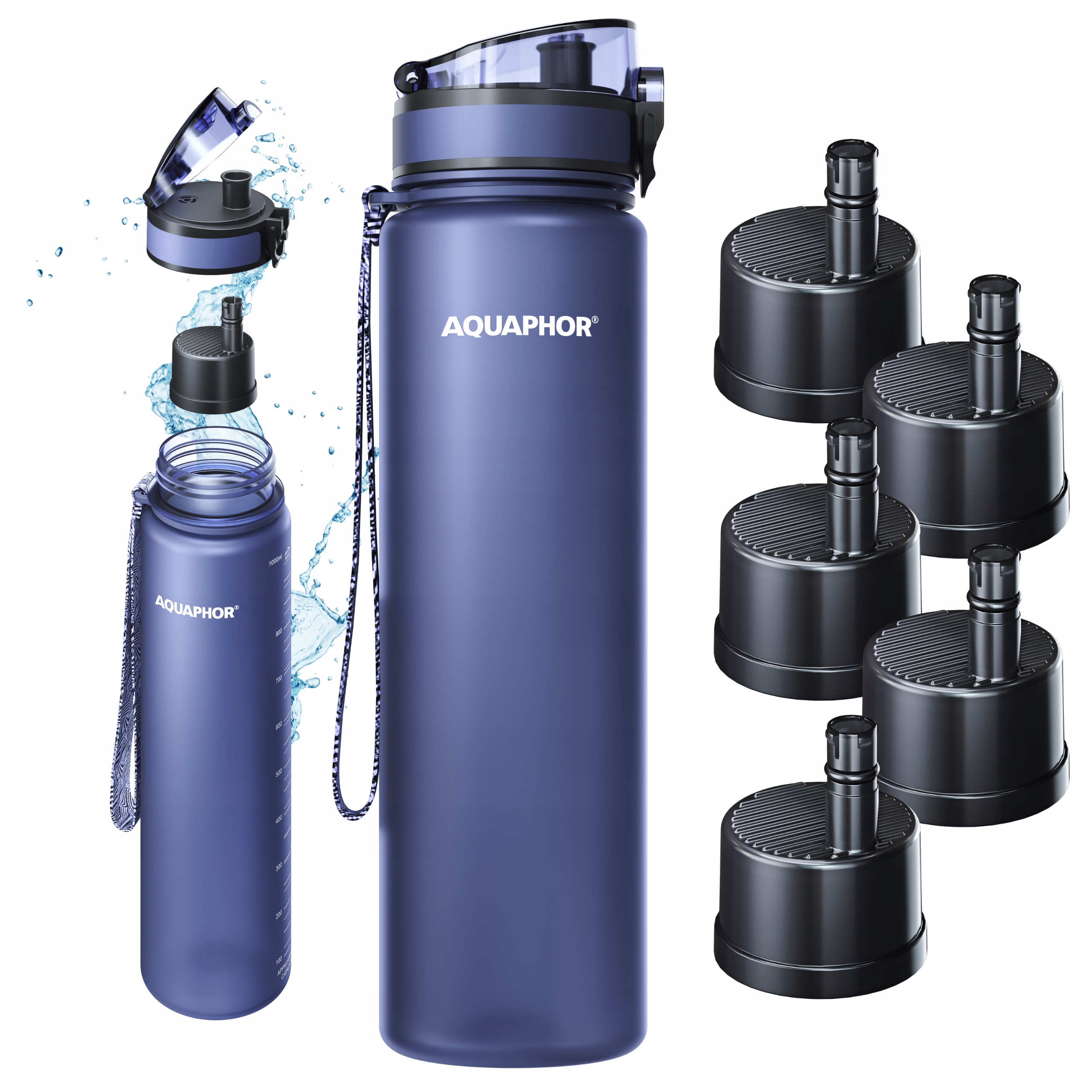 Filtrační láhev Aquaphor City 1L Modrá Lahev Na Pití, 5 filtračních vložek