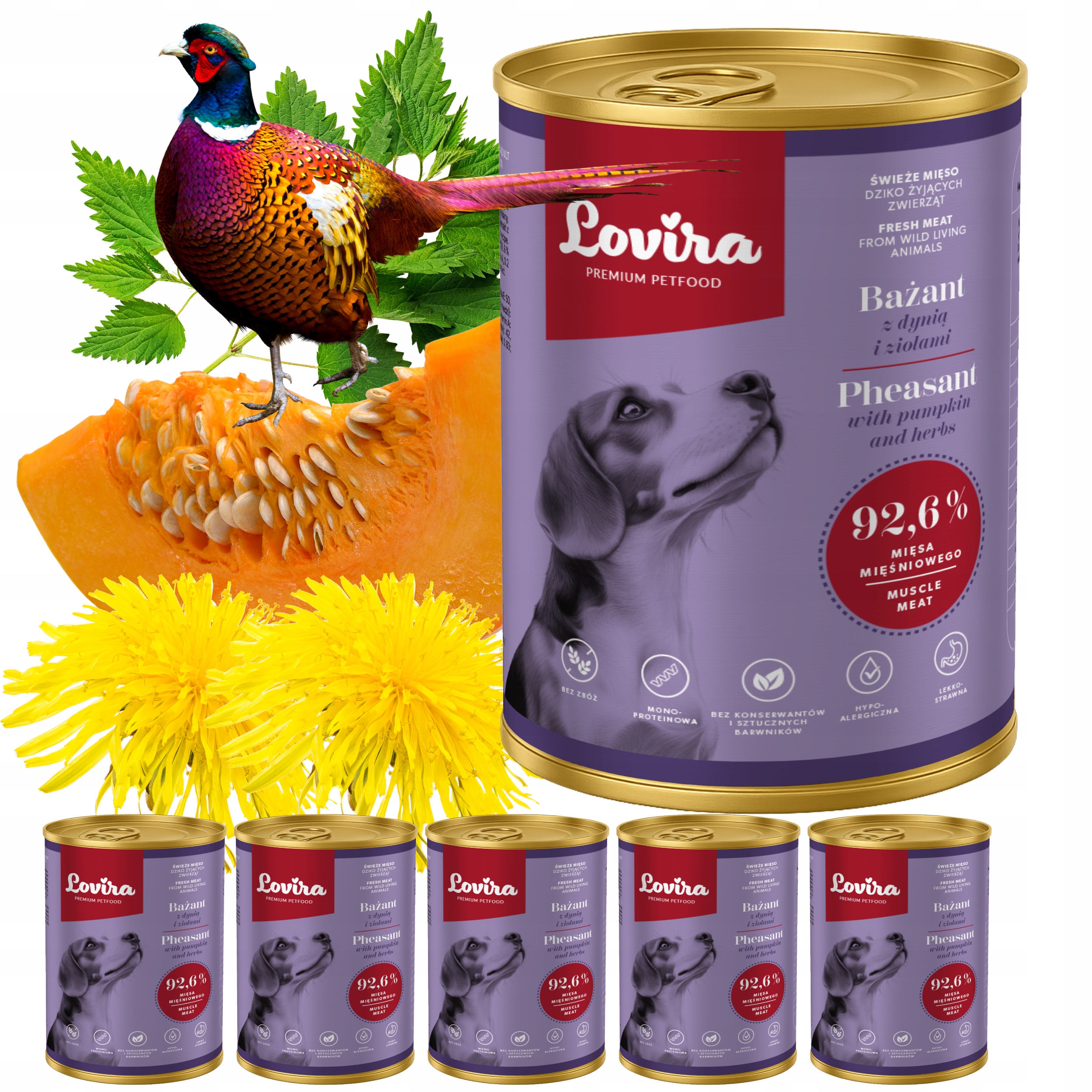 Levně Vlhké Krmivo pro psa Bažant 92,6% svalovina Lovira 2,4 kg