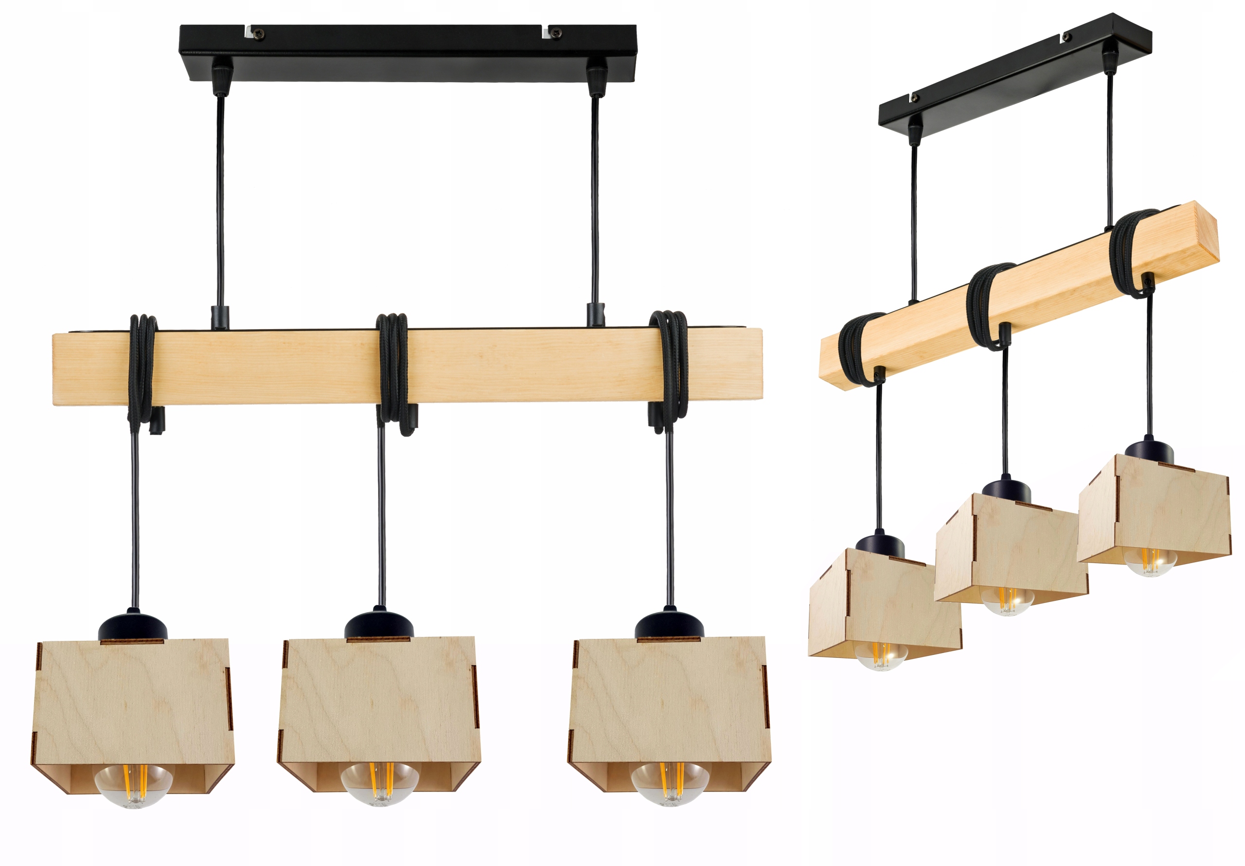 Dřevěná závěsná stropní lampa Lustr Zwis Loft Dřevo na 3x E27